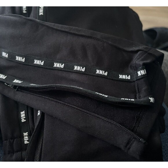 Pink Victoria Secret Tapered Track Pocketed Sweatpants Black Sz M Side Zippers - Picture 7 of 9